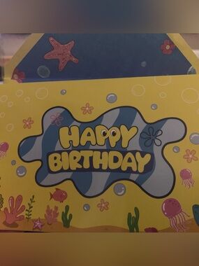 Stamped Sponge Bob “Happy Birthday” blank notecards. Set of 8